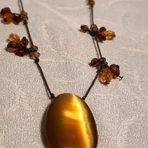 VTG,Cats Eye Moon Stone,Beaded Necklace,